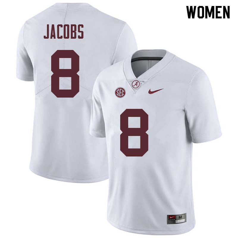 Women #8 Joshua Jacobs Alabama Crimson Tide College Football Jerseys Sale-White